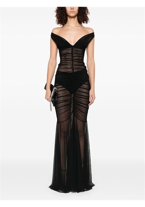 Black semi-sheer ruched Tara gown Norma kamali - women NORMA KAMALI | ST4243MSH34001